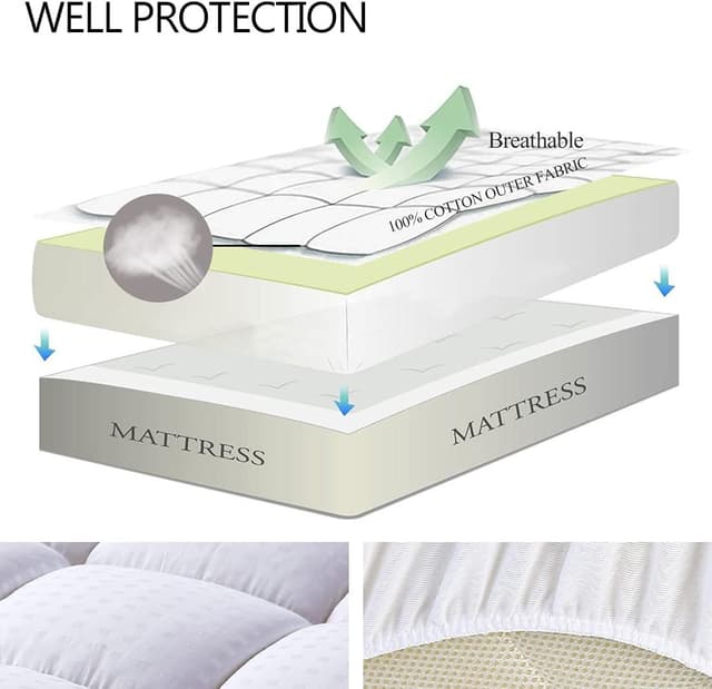 Detalle de EASELAND King Quilted Mattress Pad Cover (Deep Pocket, 21"), Cotton Top & Down-Alternative Fill
