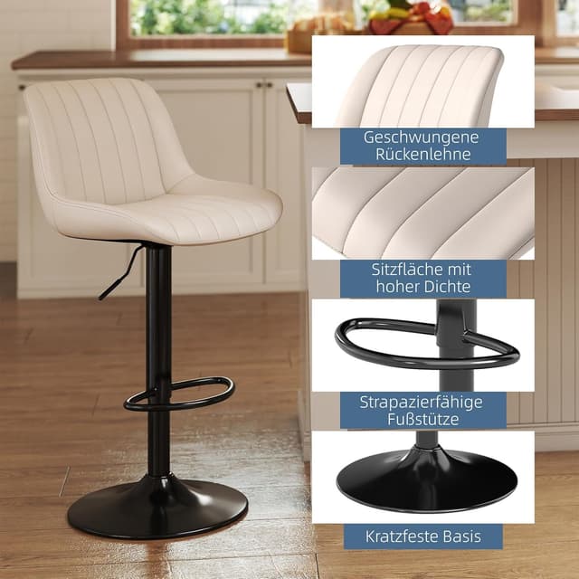 Detalle 2 de Youhauchair Barhocker 2er-Set, drehbar & höhenverstellbar (PU-Leder), Beige