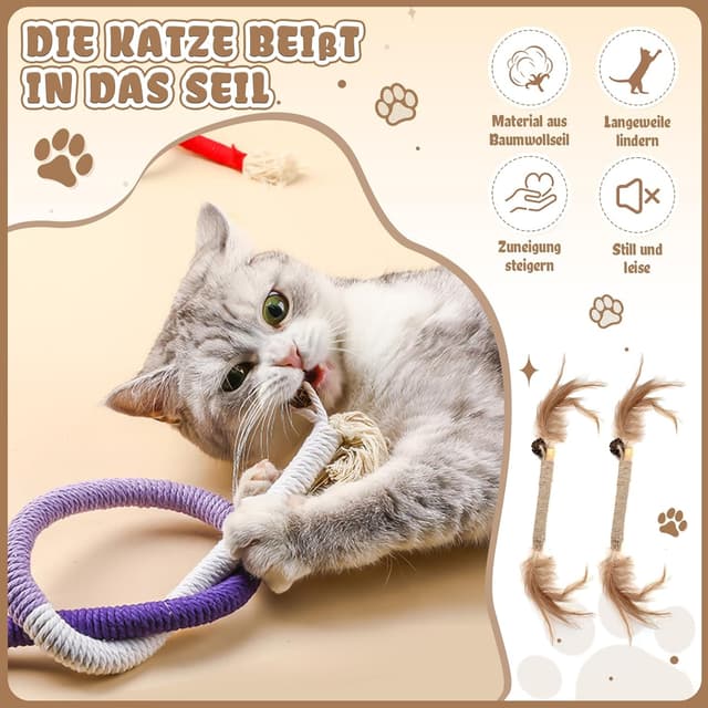Detalle de ZYNERY Katzenminze Spielzeug-Set (9-teilig) mit Beißseilen und Katzenminze-Sticks für Zahnpflege und Beschäftigung