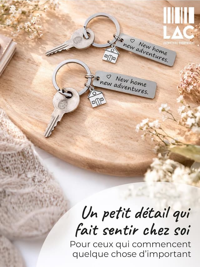 Detalle 2 de Porte-clés couple LAC « Maison » en métal (idée cadeau anniversaire, pendaison de crémaillère)