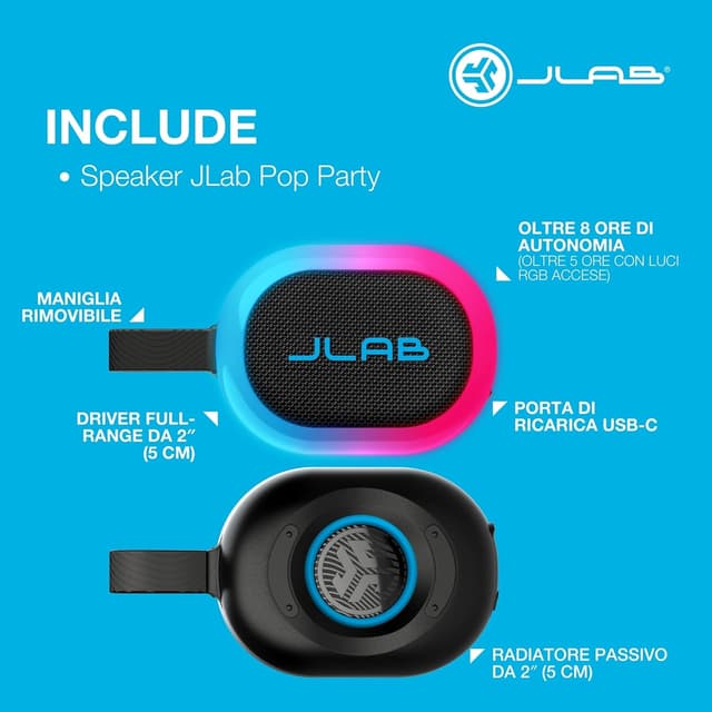 Thumbnail 6 de JLab Pop Party Cassa Bluetooth 5W 8+ ore