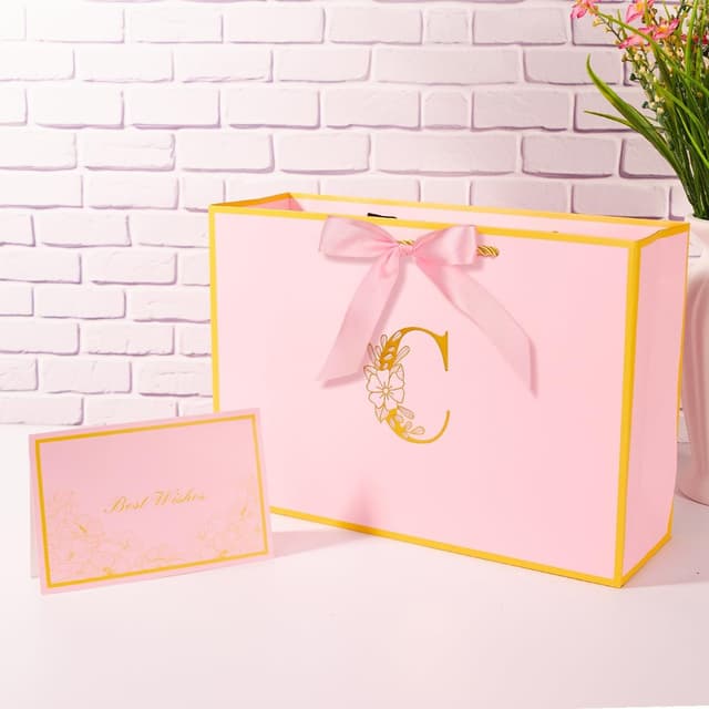 Detalle de 12.6-inch large pink letter gift bag set (with gift card & tissue paper) for birthdays and Valentine’s Day