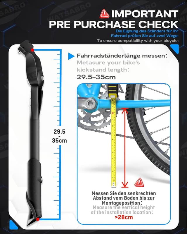 Detalle de WATSABRO höhenverstellbarer Seitenständer für 24–29 Zoll (E-Bike/MTB)