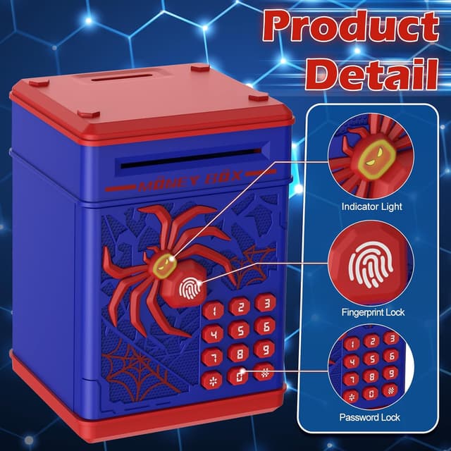 Detalle de Spider Fingerprint Piggy Bank 600 coins