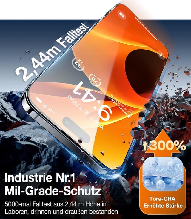 Detalle de TORRAS GlassGo Schutzfolie 9H+ für iPhone 15 Pro, 2er-Set
