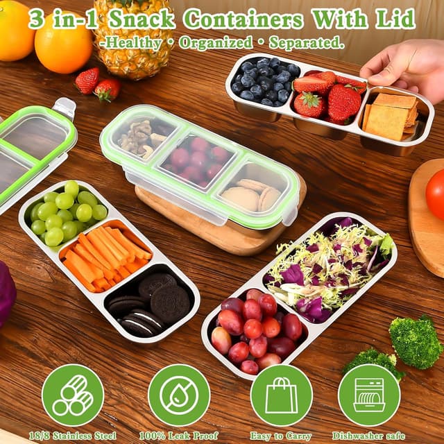 Thumbnail 4 de UPTRUST 3-Compartment Stainless Snack Box 3️⃣ 🍱