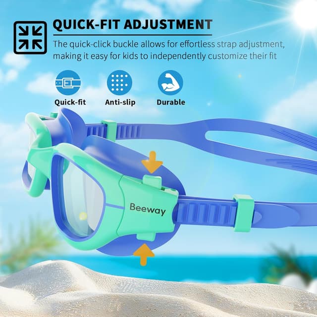 Detalle de BEEWAY Kids Swimming Goggles (6-14) with Wide View, Anti-fog & Anti-leak