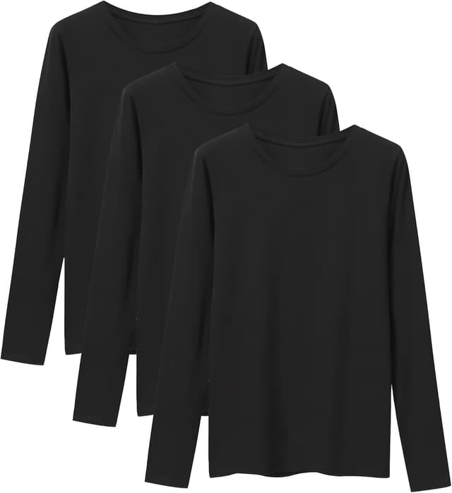 Detalle de LiKing Maglietta donna a maniche lunghe con scollo tondo in cotone, 3 paia (3er pack) 6151