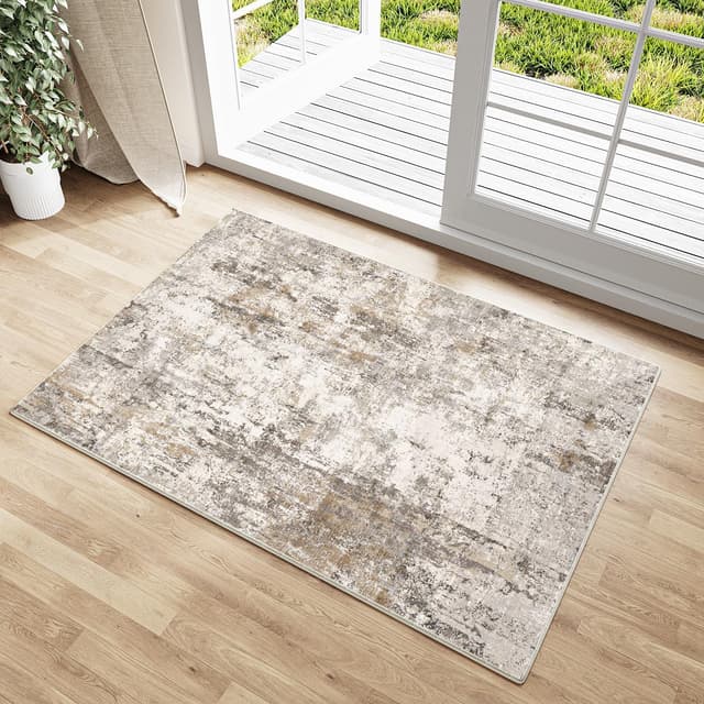 Detalle de HUGEAR waschbarer Kurzflor Teppich 60x90 cm braun-grau, rutschfest (Eingangsbereich/Küche/Parkett)