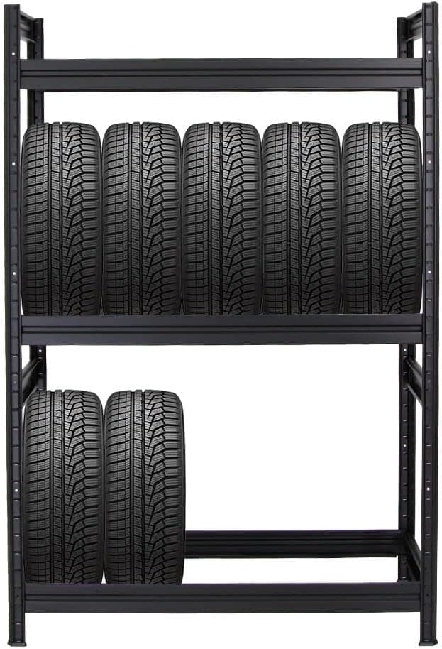 Detalle de PROREGAL Reifenregal Dino (180×120×50 cm) für bis zu 12 Reifen, Schwerlast-Fachlast 150 kg – Schwarz