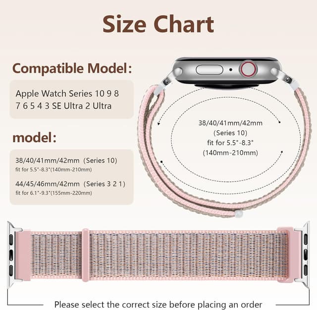 Thumbnail 6 de CeMiKa Nylon Loop Strap for Apple Watch (40mm/41mm/38mm/42mm) – Pink Sand soft breathable sports band