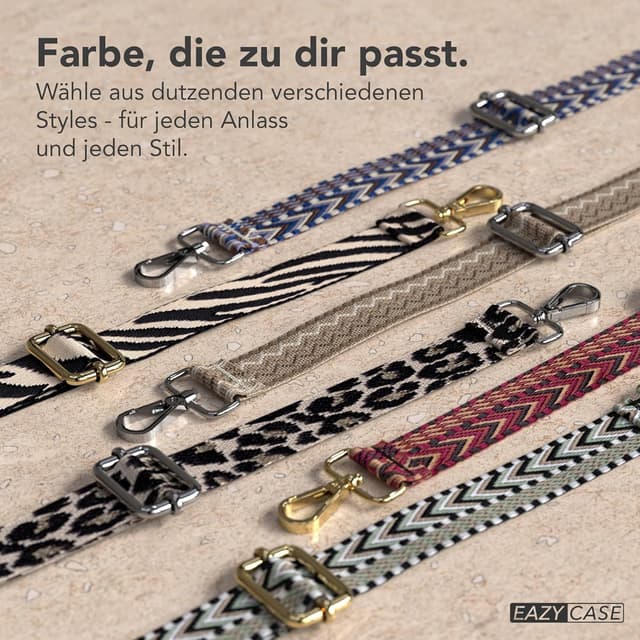 Detalle 2 de EAZY CASE Handykette mit verstellbarem Taschenband (90–145 cm) und Silikon-Hülle – Braun/Silber