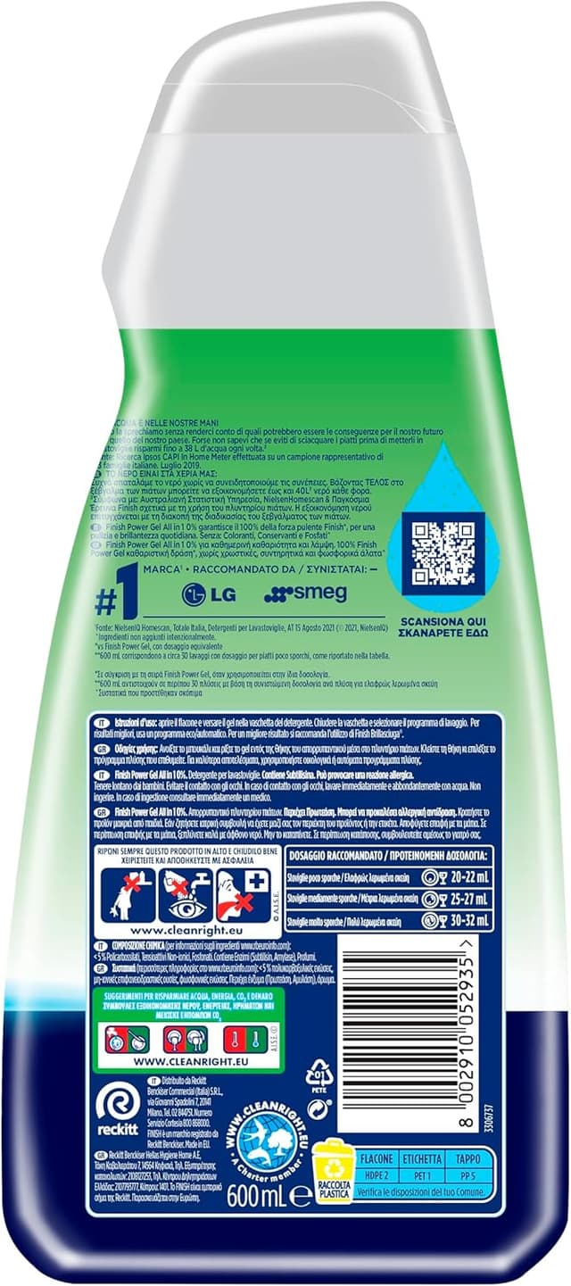 Detalle de Finish Powergel Detersivo Lavastoviglie 0% (gel) — pacco da 7 bottiglie da 30 lavaggi
