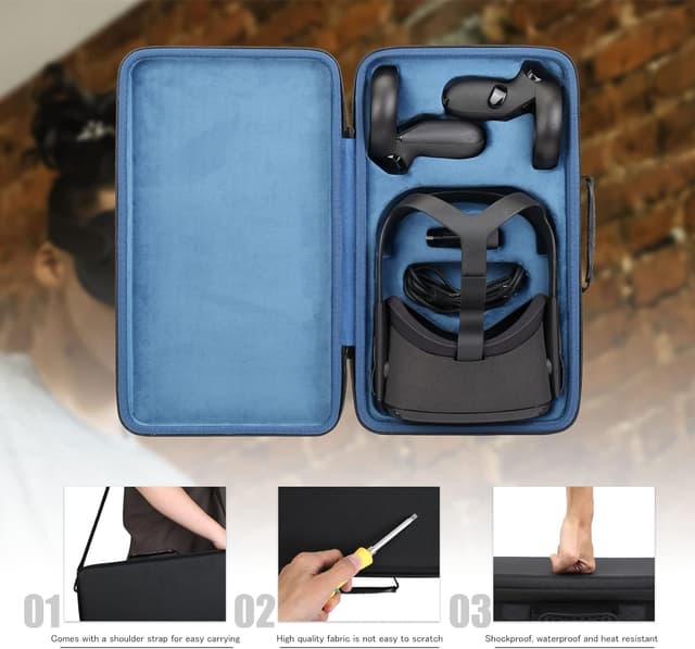 Detalle de Khanka hard EVA travel case for Meta Quest 3S / Quest 2 / Quest (case only) — shoulder strap storage bag