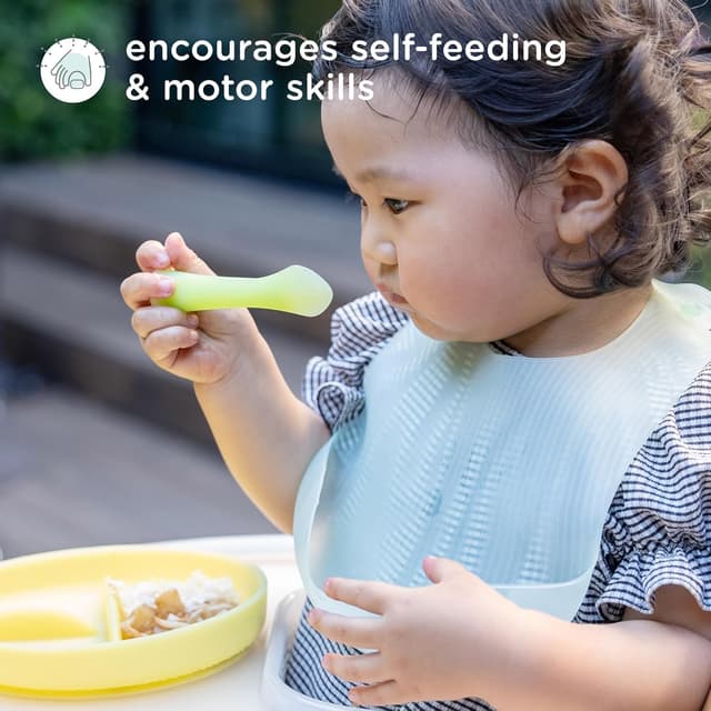 Detalle 2 de Olababy 100% Silicone Soft-Tip Training Spoon 2-Pack (Coral/Lilac) for Baby-Led Weaning