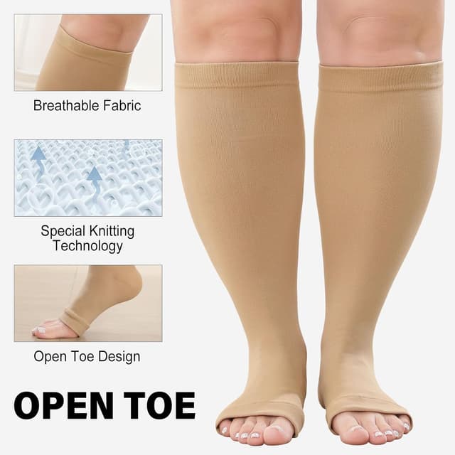 Detalle 2 de PUTUO bas de contention grande taille 7XL à bout ouvert (1 paire) beige