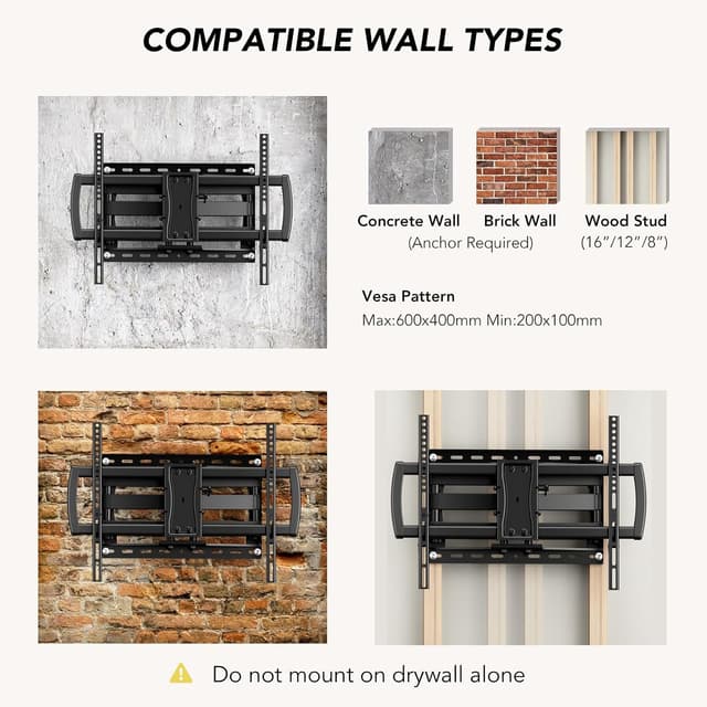 Thumbnail 6 de Full Motion TV Wall Mount Bracket for 32–85 inch TVs (Dual Articulating Arms, Tilt/Swivel/Extension/Leveling) — Up to 132 lbs