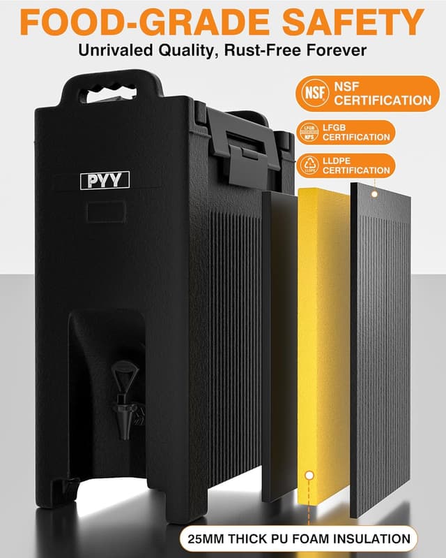 Detalle de PYY 5-Gallon Insulated Beverage Dispenser (Hot & Cold) with Handles, Leak-Proof Cooler Server