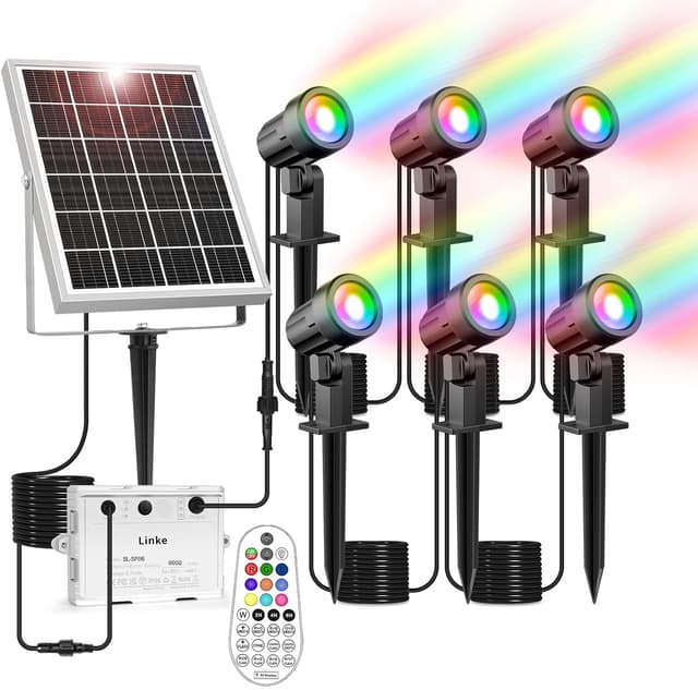 Detalle de Linke Solar Spot Lights Outdoor Garden (6 in 1 Colour Changing LED RGB, IP66) with Remote Control