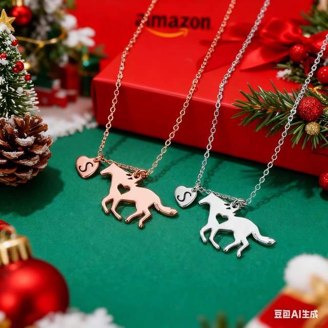 Detalle 2 de TINGN Pferde-Mädchen Geschenk: Edelstahl-Halskette mit Herz und Buchstaben (A–Z) personalisiert