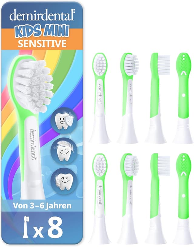 Detalle de demirdental Ersatzbürsten Kids (HX6034/HX6038 kompatibel) – extra weich, für 3–6 Jahre, 8er Set in Grün