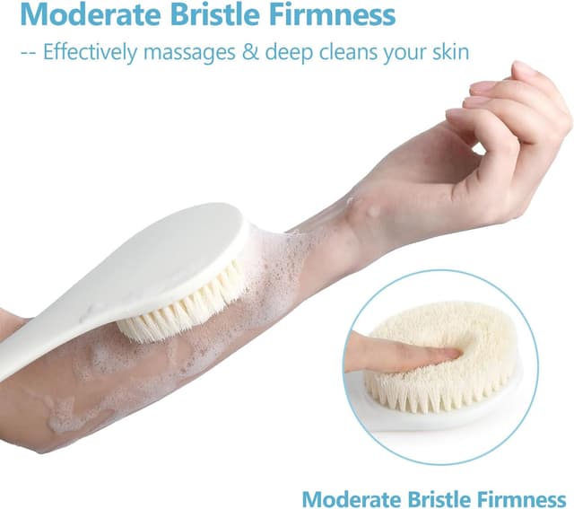 Detalle de ROLIZOE 17-Inch Back Scrubber for Shower (White) – Anti-slip exfoliating body brush with a long handle