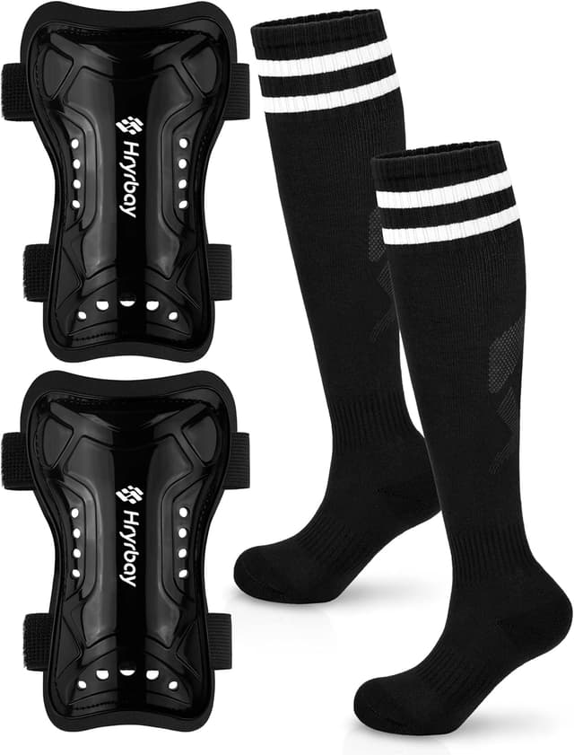 Detalle de Hryrbay Kids Soccer Shin Guards and Socks (Toddler Sizes 3–15) with Double Elastic Straps