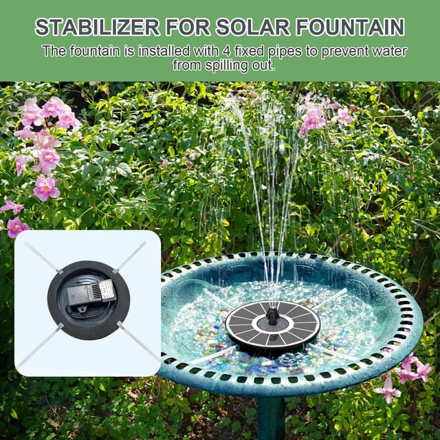 Detalle de Yzert Solar Fountain 2025 Upgrade 3.5W Glass Panel Bird Bath Fountain (White) with 8 Spray Modes