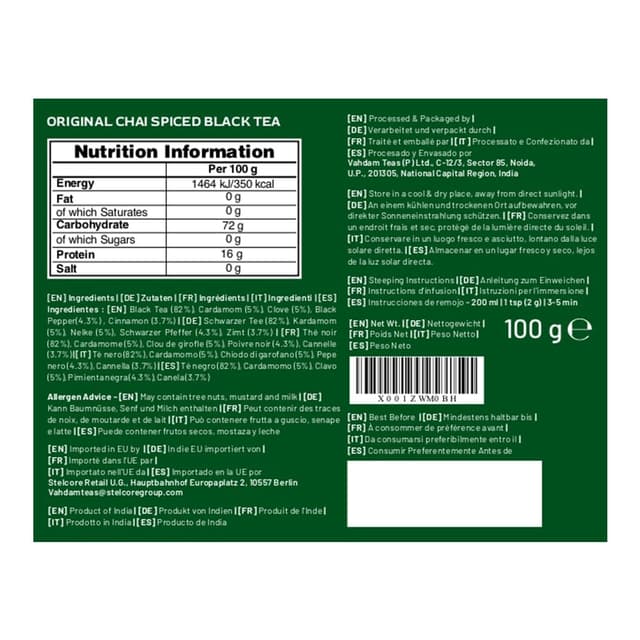 Detalle de VAHDAM Masala Chai Tee als losem Blatt (100 g) – schwarze Tee-Mischung mit Zimt, Kardamom, Nelken & schwarzem Pfeffer
