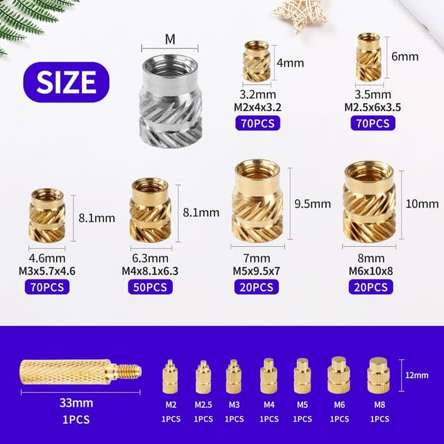 Detalle 2 de Set 308 inserti filettati con scatole in plastica per stampa 3D (M2–M6) e utensili per inserimento a caldo in ottone