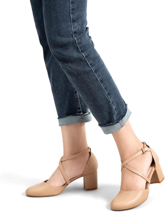 Detalle de Greatonu Women’s Low Block Heeled Dress Pumps with Cross Strap (2.5-Inch Heel)