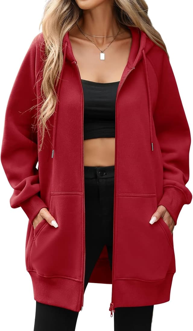 Detalle de Vancavoo felpa donna con zip e cappuccio, giacca in cotone con manica lunga