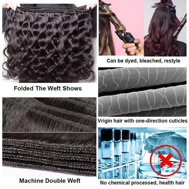 Detalle de LUCASHA 18/20/22 Inch Body Wave Bundles with Closure (16 Inch 5x5 HD Lace Closure)