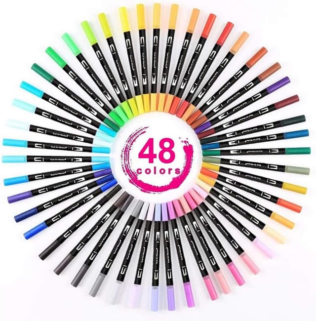 Detalle de Funnasting Dual Tip Colouring Pens (48 colours) – felt tip brush pens and fine liners for adult colouring, drawing and sketching