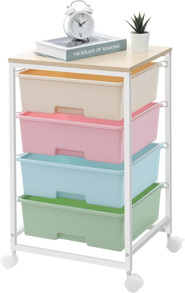 Detalle de SYKIARIOL 4-Drawer Storage Trolley with Wheels (Rolling Utility Cart) – Multicolour