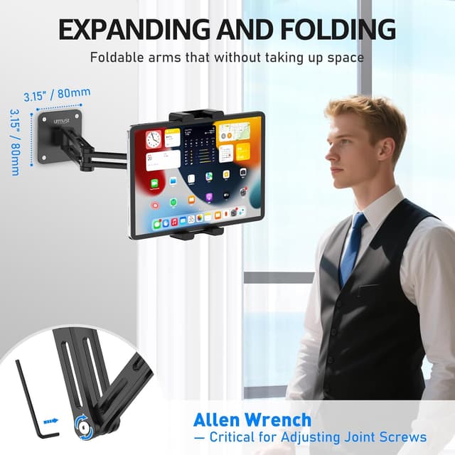 Detalle de Urmust Tablet-Wandhalterung aus Aluminium (360° drehbar & faltbar) für Tablets/Smartphones von 4,7 bis 15,6 Zoll