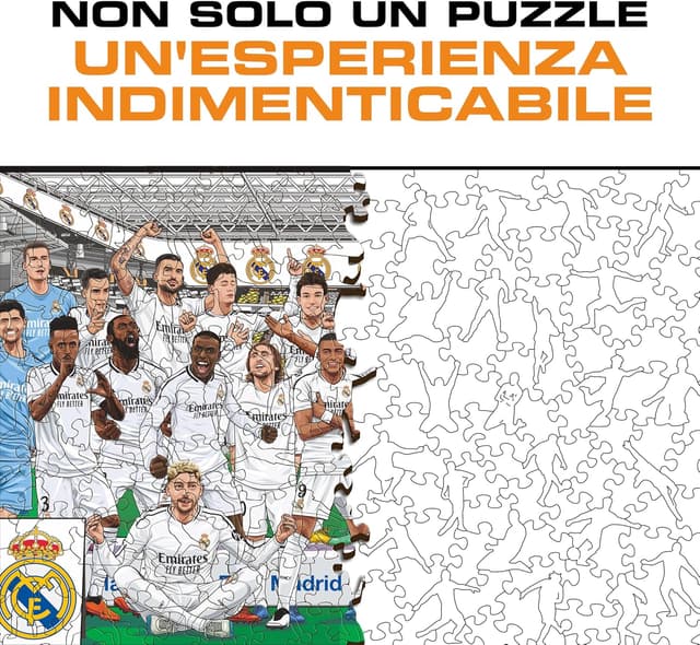 Detalle de Iconic Puzzles Real Madrid Squadra 24/25 – Puzzle di legno 100% sostenibile, licenza ufficiale, 500 pezzi, taglia L
