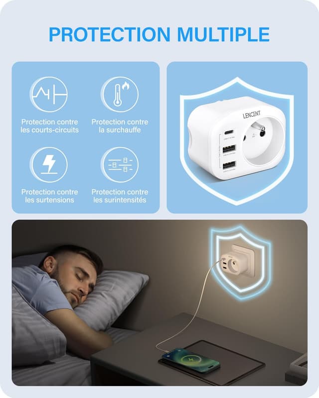 Thumbnail 5 de LENCENT Prise USB 4 en 1 4000W