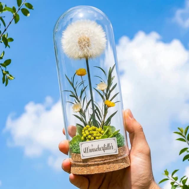Detalle 2 de Wunscherfüller Pusteblume im Glas (16 x 6 cm) – Geldgeschenk als Glücksbringer für Frauen