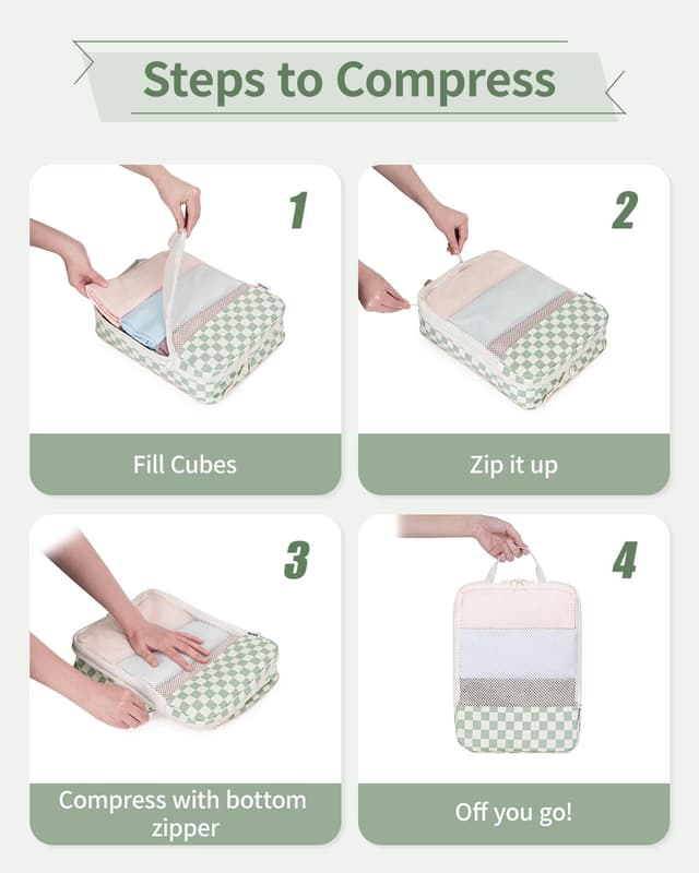 Thumbnail 6 de Narwey 6-teilige Koffer-Organizer Set (Checker Mintgrün) mit Kompressions-Packing Cubes für Cabin-Travel