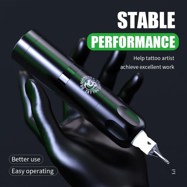 Detalle de Kit machine à tatouer rotative sans fil Dragonhawk : stylo sur batterie avec écran LCD et cartouches (pour débutants)