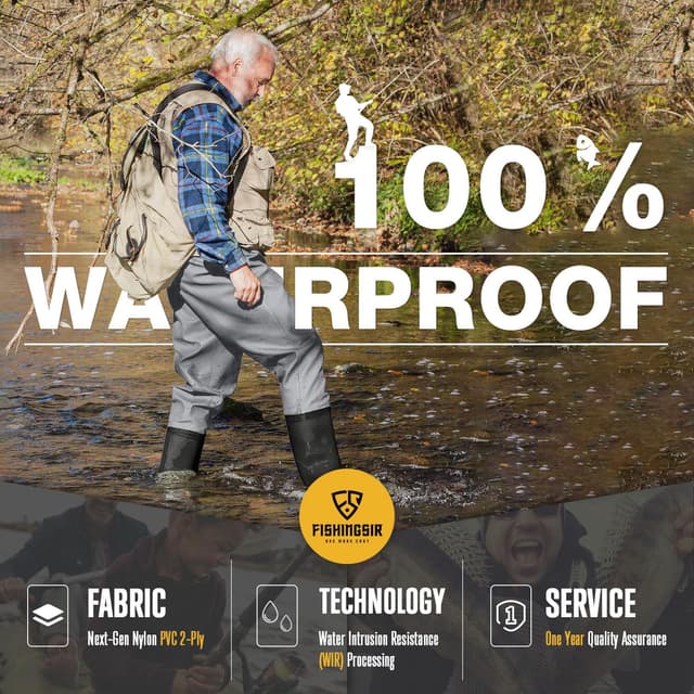 Detalle de FISHINGSIR Fishing Waders for Men — 2-Ply Nylon/PVC Waterproof Bootfoot Chest Wader
