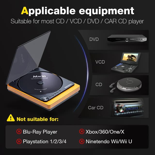 Detalle 2 de Mwin CD Cleaner Disc for CD/VCD/DVD Players with Microfibre Cloth