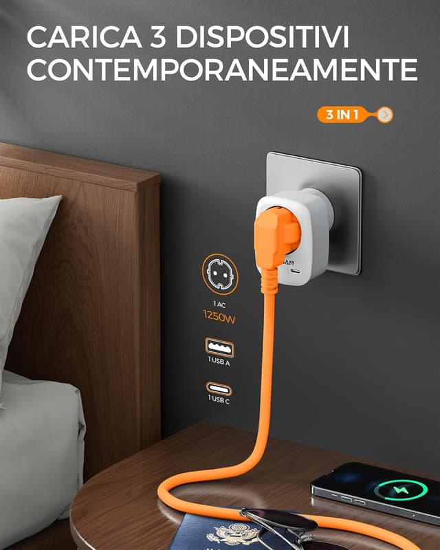 Detalle 2 de TESSAN Adattatore Presa Americana 1250W 🔌