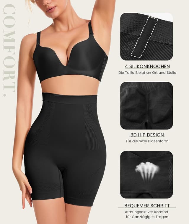 Detalle 2 de SIMIYA Bauchweg Unterhose Damen mit hoher Taille (nahtlos, Bein) – Shapewear gegen Bauch & Oberschenkel