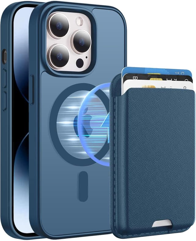 Detalle de Ntwinro Magnetic iPhone 13 Pro Case with Detachable Wallet (MagSafe Compatible) — Deep Blue