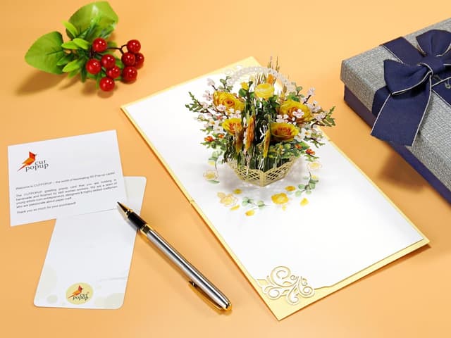 Thumbnail 6 de CUTPOPUP Yellow Rose – Pop-Up-Karte mit gelbem Rosenkorb für Geburtstage, Muttertag & mehr