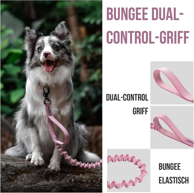 Detalle 2 de OneTigris guinzaglio per cani a molla da 86 a 120 cm in nylon rosa, con clip in metallo e 2 imbottiture