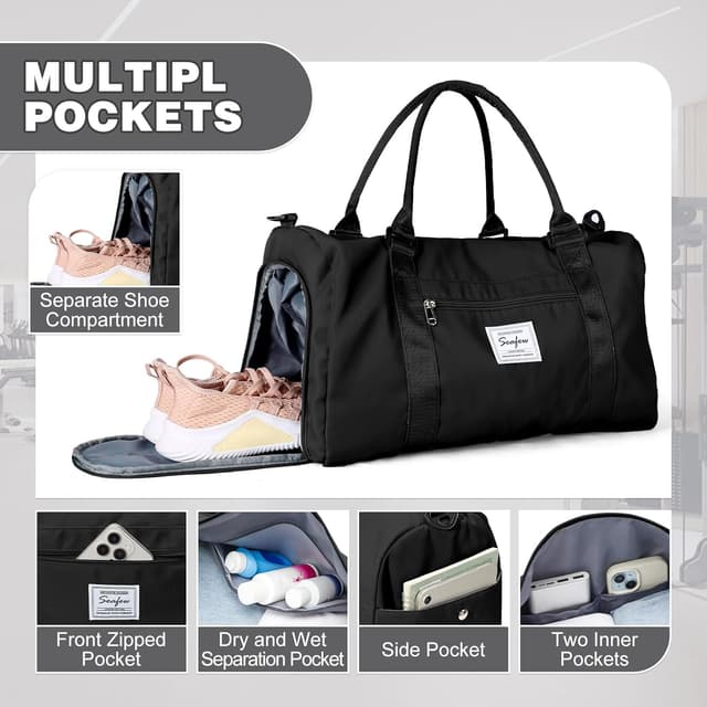 Detalle 2 de WEPLAN Sport-Duffelbag mit Schuhfach & Nassfach – Reisetasche/Handgepäck für Training und Wochenendtrip