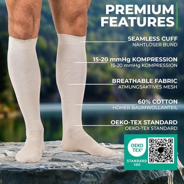 Detalle de Medizinische Kompressionsstrümpfe (Damen & Herren) aus 60% Bio-Baumwolle – zertifiziertes CE-Kompressionsprodukt